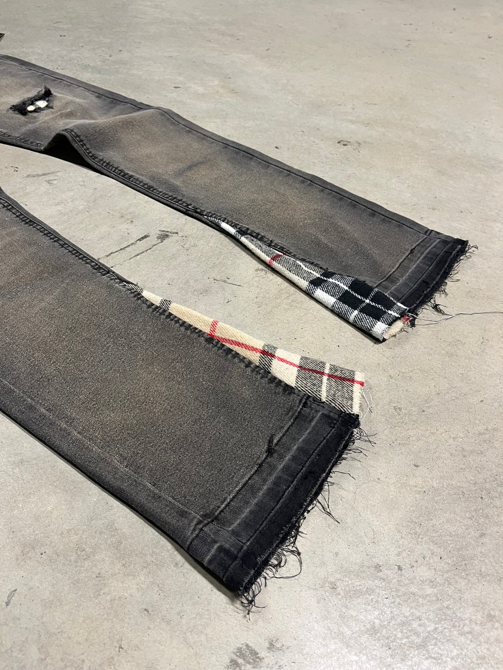 Yellow Washed Grey Check Denim Jeans