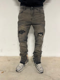Yellow Washed Grey Check Denim Jeans