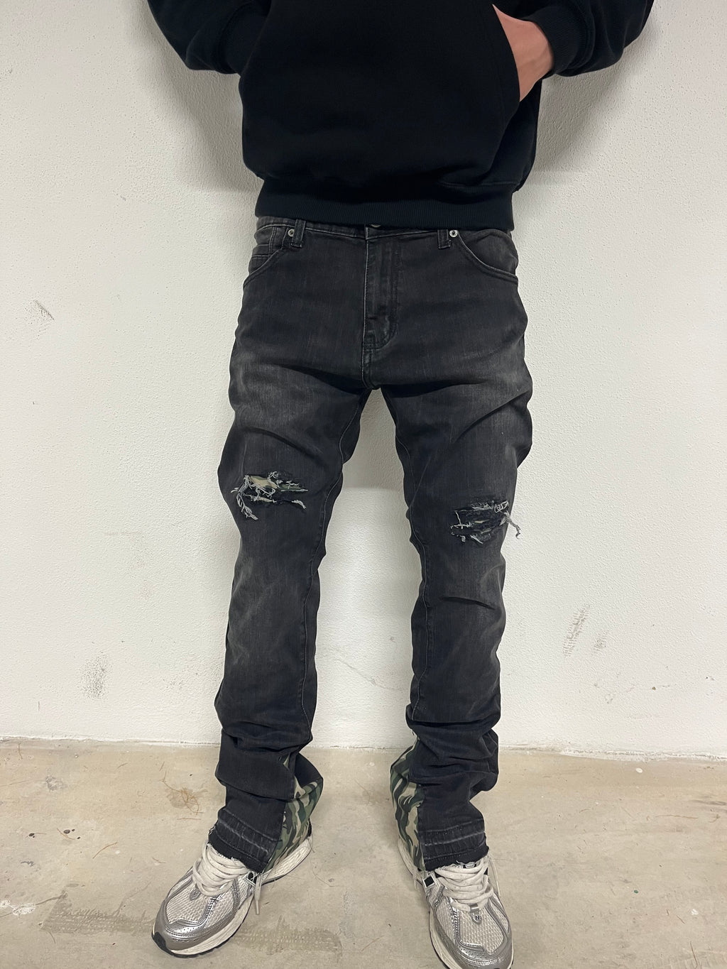 Washed Grey & Green Camo Flared Jeans
