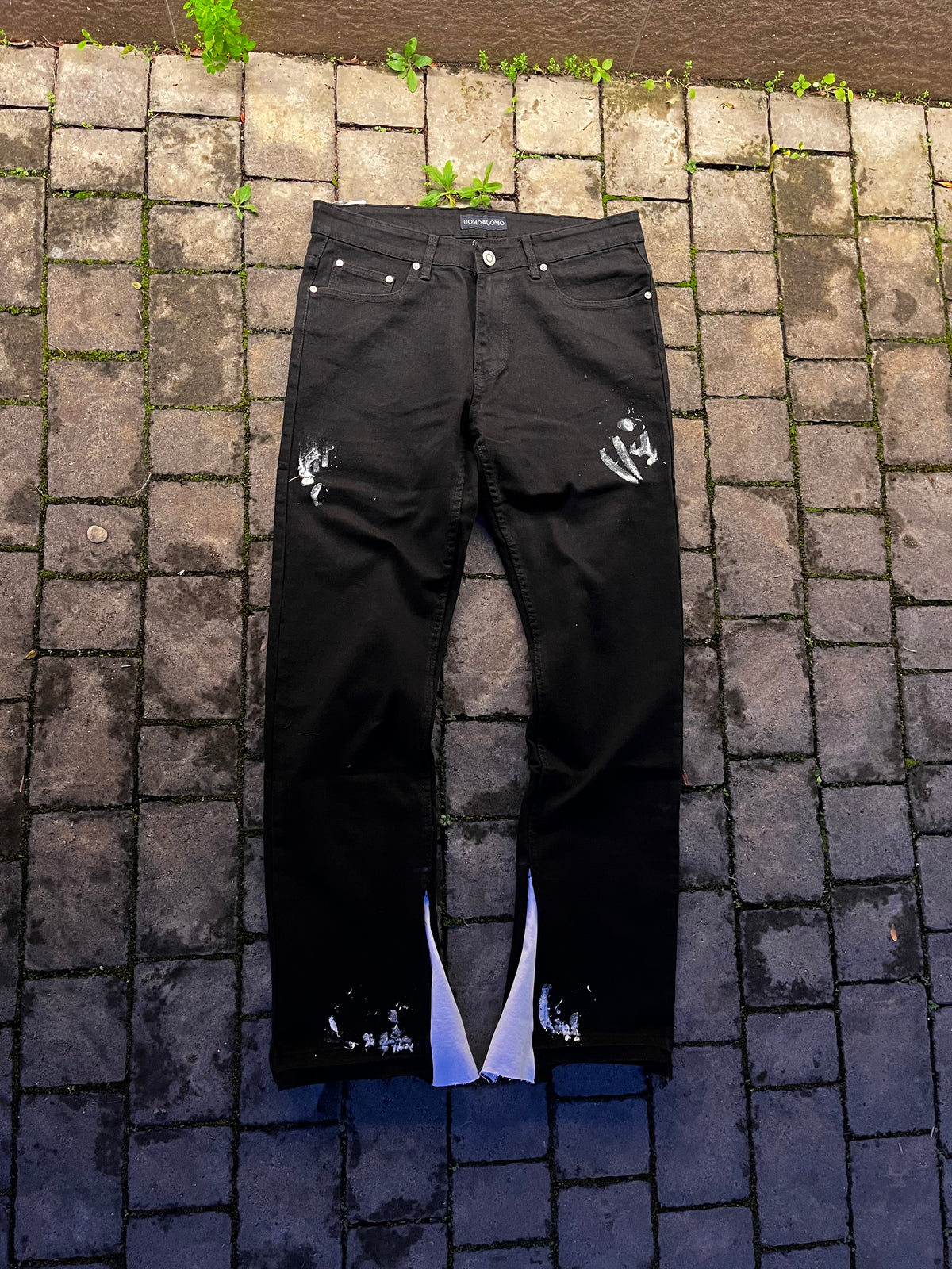 Black Splatter & Distressed Denim Jeans