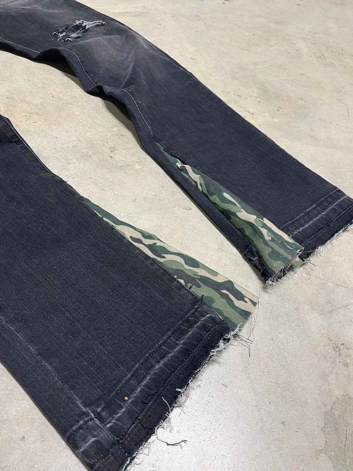Washed Grey & Green Camo Flared Jeans