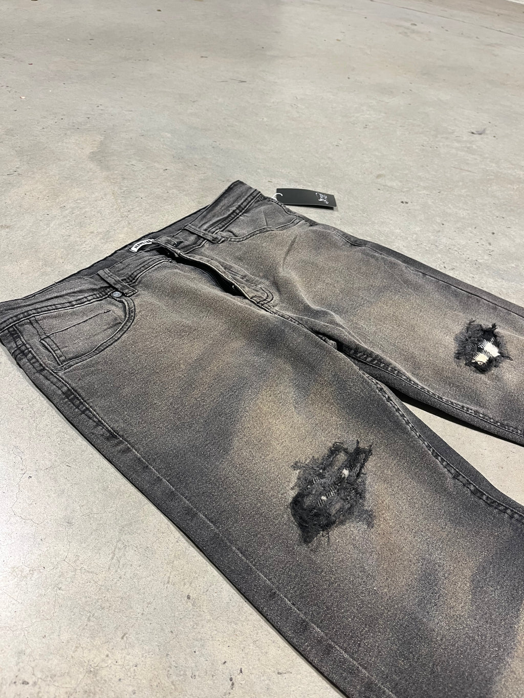 Yellow Washed Grey Check Denim Jeans