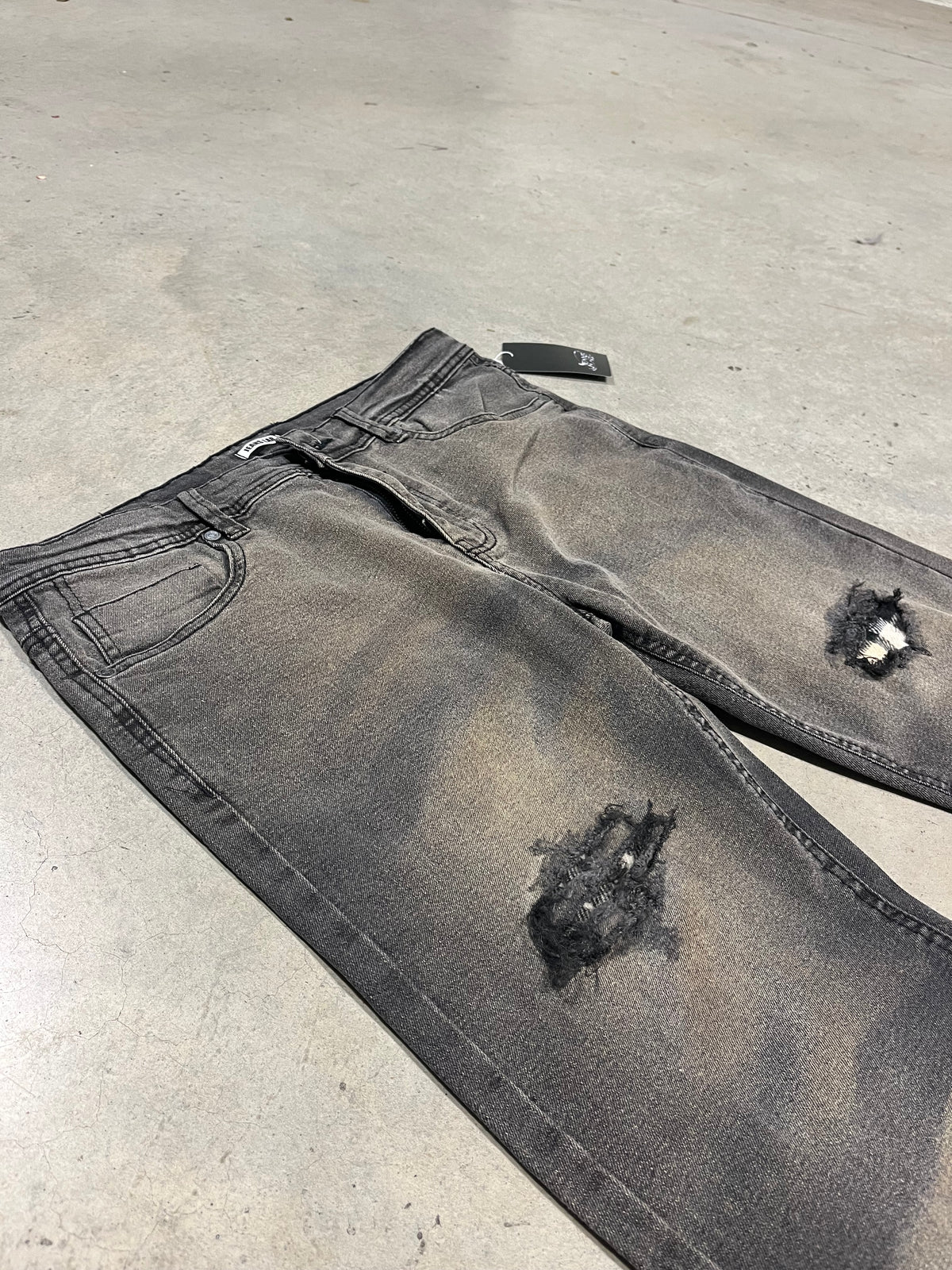 Yellow Washed Grey Check Denim Jeans